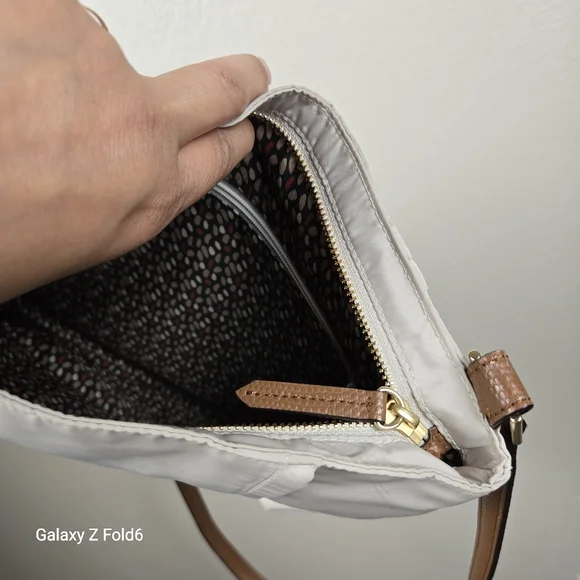 Vera Bradley Crossbody Shoulder Bag Beige Nylon Brown Strap Adjustable Medium - Picture 9 of 16